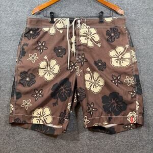 Tommy Bahama Relax Swim Shorts Men's XL Brown Floral Allover Lined Drawstring